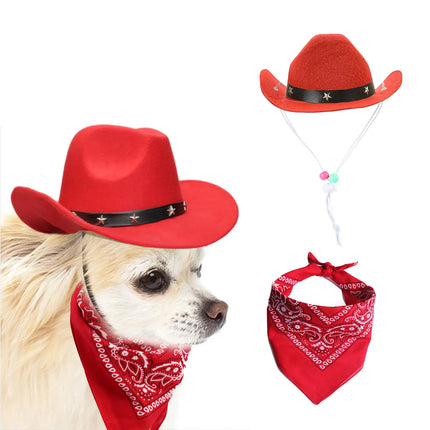 AWOCAN Dog Cowboy Hat and Bandana Scarf Dog Cat