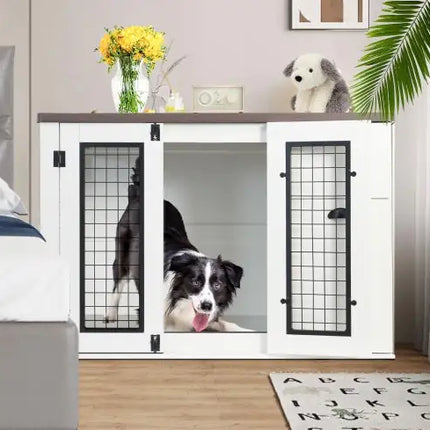 Furniture Style Dog Cage, Wooden Dog Cage, Double Door Dog Cage, Side Cabinet Dog Cage, Dog Crate - CrittersPlus