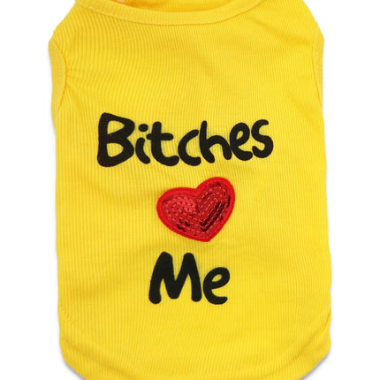 DroolingDog Pet Clothes Bitches Love Me Dog Shirt for Cats and Small Dogs Small Yellow - CrittersPlus