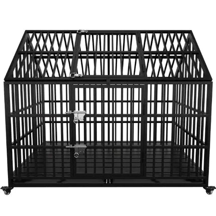 Heavy Duty Dog Crate 54 Inch Indestructible Pet Dog Cage Crate Kennel With Roof Top 2 Doors Removable Trays - CrittersPlus