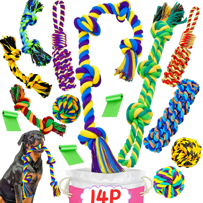 14 Pack Tough Indestructible Dog Toys for Aggressive Chewers