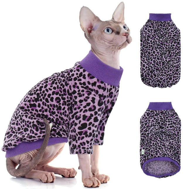 BRKURLEG Sphynx Hairless Cats Shirt Puppy Clothes Soft Cotton T-Shirts Cat Vest Pet Clothes Round Collar Vest Kitten Shirts Cute Cats Pajamas(Purple L) - CrittersPlus