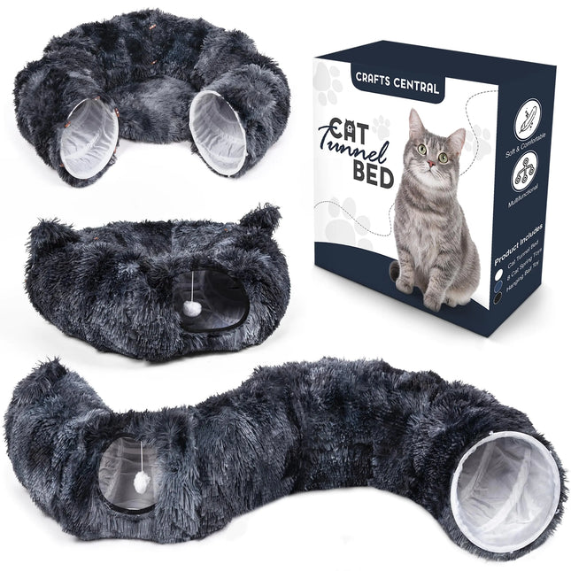 Furry Cat Tunnel Bed Kitty Ears Design - CrittersPlus