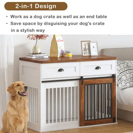 Heavy Duty Furniture Style Dog Cage Wooden Dog Cage Double Door Dog Cage Side Cabinet Dog Cage Dog Crate - CrittersPlus
