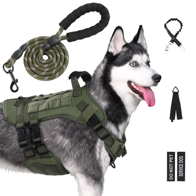 Service Dog Harness with Handle for Medium Large Dogs {GreenLarge)