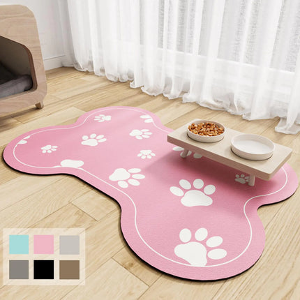 JUCFHY Pet Feeding Mat Absorbent Dog Food Mat No Stains Waterproof Dog Mat for Food and Water Easy Clean Dog Bowl Mat Puppy Supplies Dog Accessories & Products Bone Pink 21×15 - CrittersPlus