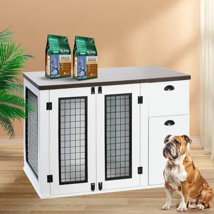 Furniture Style Dog Cage, Wooden Dog Cage, Double Door Dog Cage, Side Cabinet Dog Cage, Dog Crate - CrittersPlus