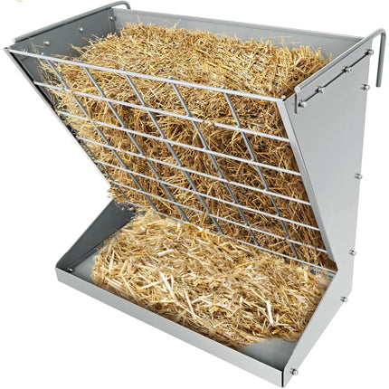 Wall Mount Hay Rack Heavy-Duty Galvanized Metal 2 in 1 Hay and Grain