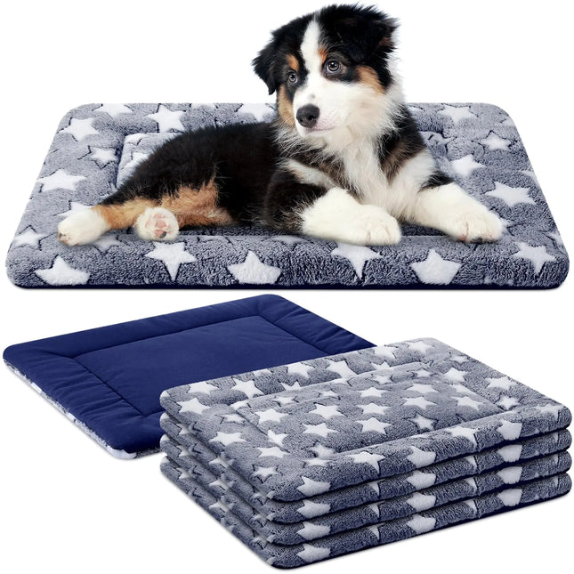 VitalCozy 4 Pcs Dog Bed Mat Dog Crate Pad Reversible Dog Crate Mat Machine Washable Dog Bed Pad Star Pet Sleeping Mat Kennel Bed Pad for Crate for Small Medium Large Dog (Blue 18 x 24 x 1.6 Inch) - CrittersPlus