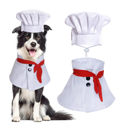 Pet Chef Costume Chef Hat with Red Scarf Set