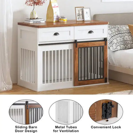 Heavy Duty Furniture Style Dog Cage Wooden Dog Cage Double Door Dog Cage Side Cabinet Dog Cage Dog Crate - CrittersPlus