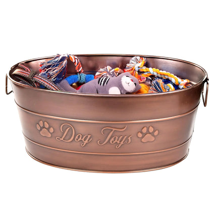 BREKX Indestructible Metal Dog Toy Bin - Galvanized- 25 Quart) - CrittersPlus