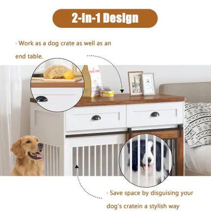 Heavy Duty Furniture Style Dog Cage Wooden Dog Cage Double Door Dog Cage Side Cabinet Dog Cage Dog Crate - CrittersPlus