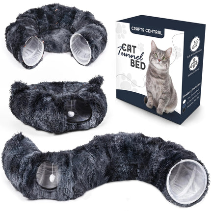 Furry Cat Tunnel Bed Kitty Ears Design - CrittersPlus