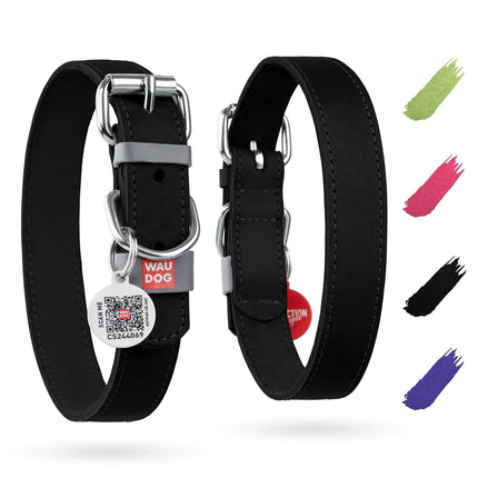 Black Long Lasting Leather Dog Collar Adjustable for Medium Dogs - CrittersPlus