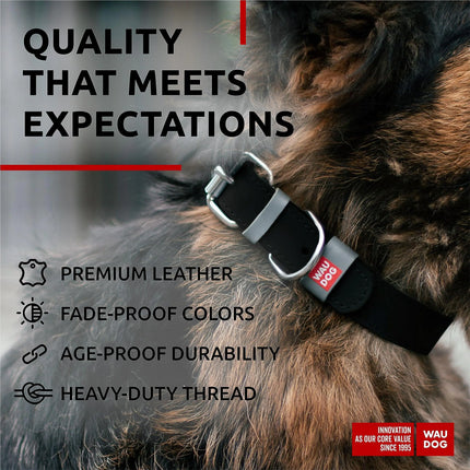 Black Long Lasting Leather Dog Collar Adjustable for Medium Dogs - CrittersPlus