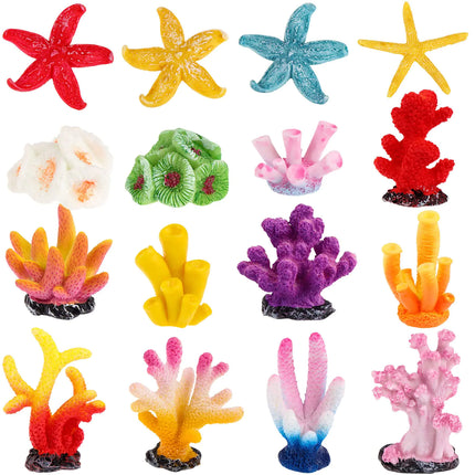 RUSUANJUN 16 Pcs Artificial Coral Plant Aquarium Decorations Coral Reef Decor Premium Quality Artificial Craft Resin Multicolor Aquarium Decor for Fish Tank Aquarium Landscape - CrittersPlus