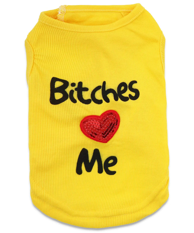 DroolingDog Pet Clothes Bitches Love Me Dog Shirt for Cats and Small Dogs Small Yellow - CrittersPlus
