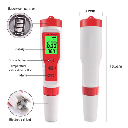 4 in 1 Digital Hydroponics Aquarium Water Test Pen - CrittersPlus