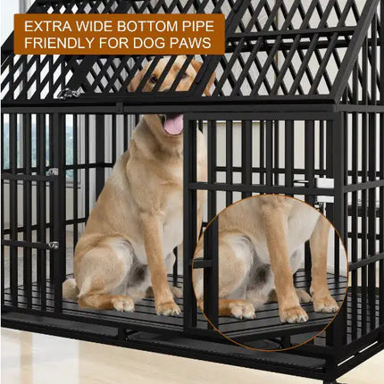 Heavy Duty Dog Crate 54 Inch Indestructible Pet Dog Cage Crate Kennel With Roof Top 2 Doors Removable Trays - CrittersPlus