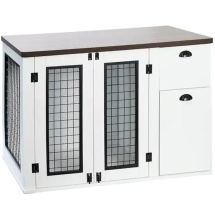 Furniture Style Dog Cage, Wooden Dog Cage, Double Door Dog Cage, Side Cabinet Dog Cage, Dog Crate - CrittersPlus