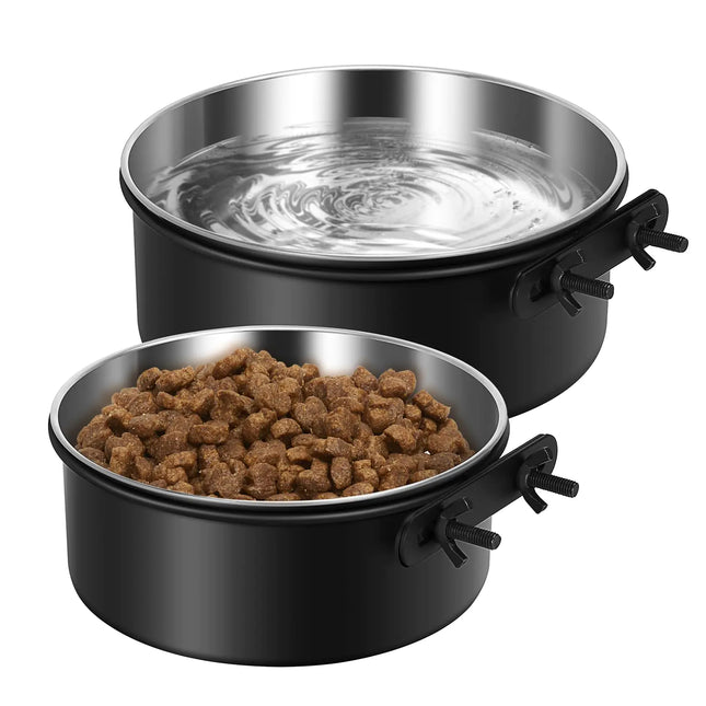 2 Packs Dog Crate Water Bowl No Spill Dog Crate Bowls Hanging Mountable Food Water Bowls for Dog Crate Kennel Cage Stainless Steel Feeder Coop Cup for Dogs Cats Pet Puppy Guinea Pigs Rabbits - CrittersPlus