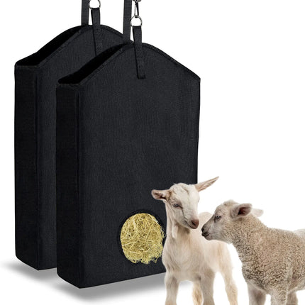 2 Pieces Hay Bag Feeder for Goats with Metal Ring and Adjustable Strap