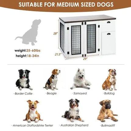 Furniture Style Dog Cage, Wooden Dog Cage, Double Door Dog Cage, Side Cabinet Dog Cage, Dog Crate - CrittersPlus