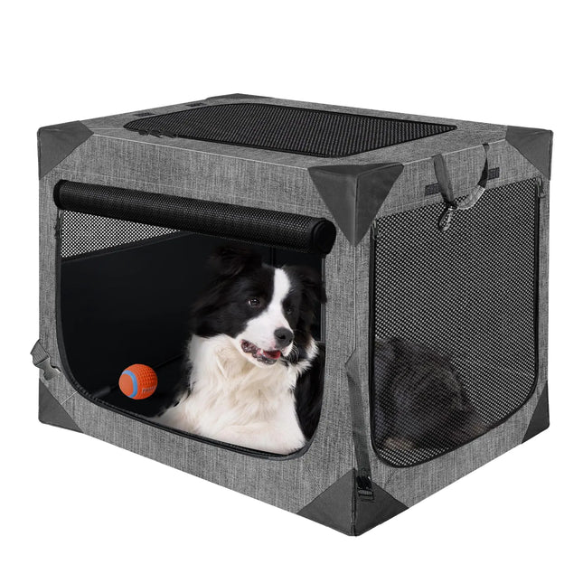 Nottia 36 Inch Dog CratesCollapsible Soft Dog Crate for Large Dogs Chew Proof Mesh Window 3 Door Design Indoor & Outdoor Portable Travel Dog Crate(Dark Gray) - CrittersPlus