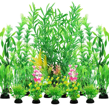 QUOZUO Fish Tank Plants 20pcs Aquarium Decor Green Plants Artificial Aquarium Decorations Plant Fish Tank Accessories for Household and Office Aquarium Simulation Small to Large - CrittersPlus